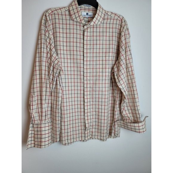Italo Mondo Men's 18.5 Big Plaid Frech Cuffs Long Sleeves‎ Shirt - Picture 1 of 5